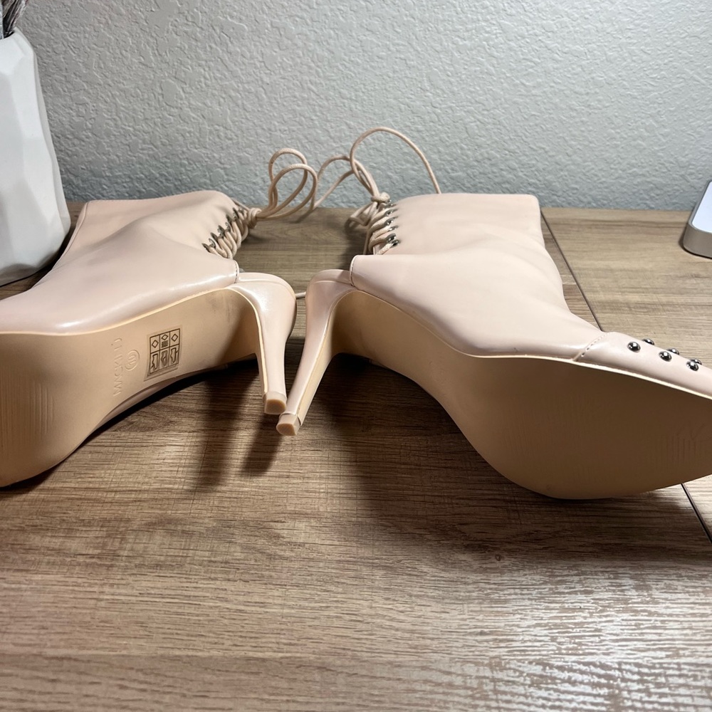 Nude Studded Booties with Lace Open Back Leather boots - Picture 12 of 12